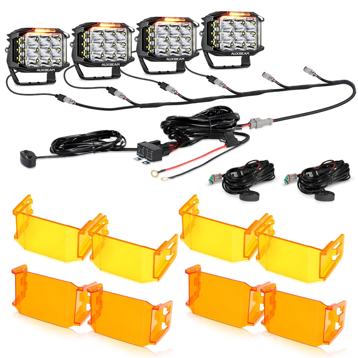 Auxbeam V-MAX Series 5" Square LED Pod Lights – 168W, 16,440LM, Spot Beam, Amber DRL