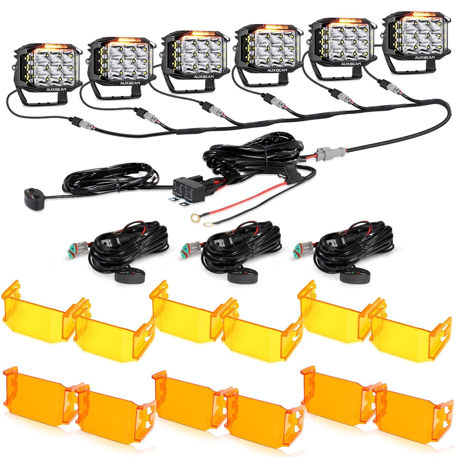 Auxbeam V-MAX Series 5" Square LED Pod Lights – 168W, 16,440LM, Spot Beam, Amber DRL