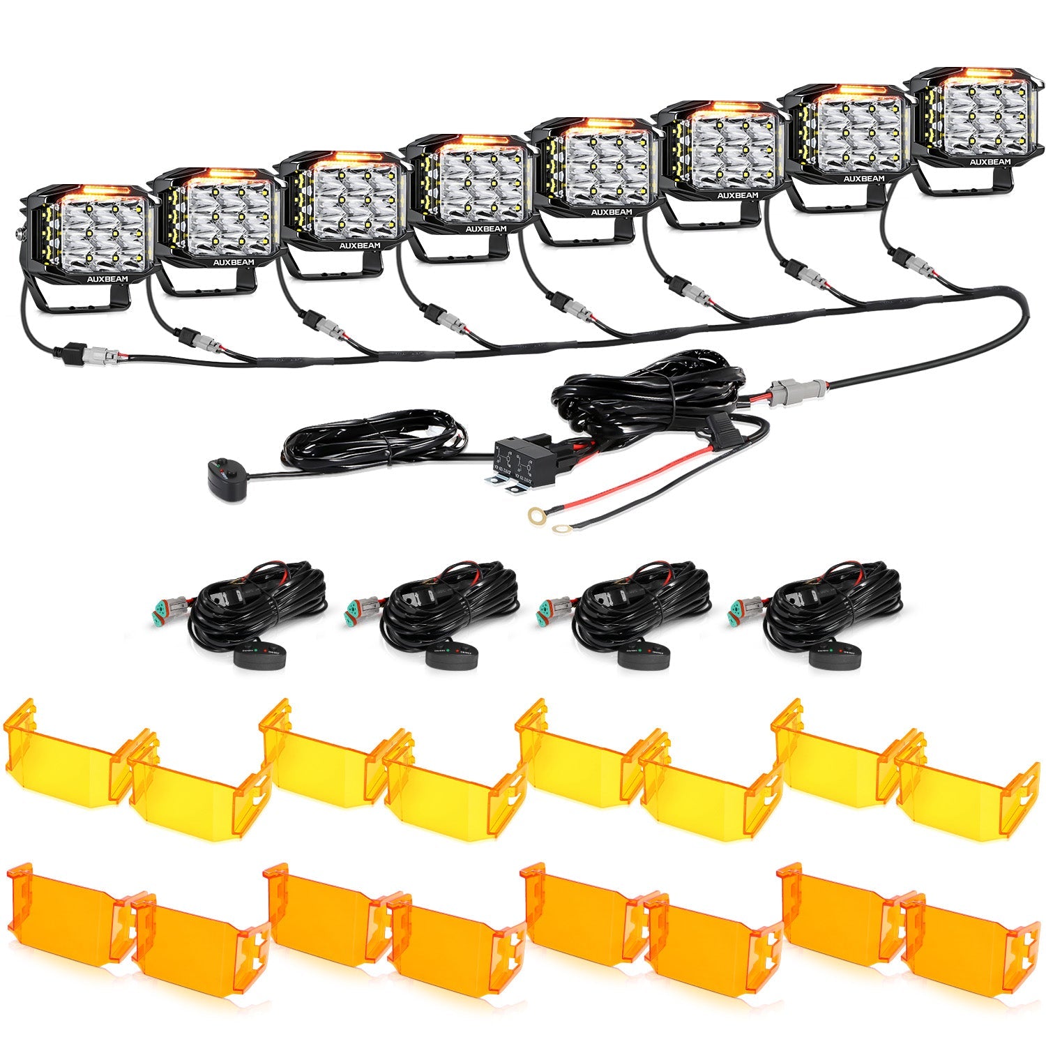 Auxbeam V-MAX Series 5" Square LED Pod Lights – 168W, 16,440LM, Spot Beam, Amber DRL