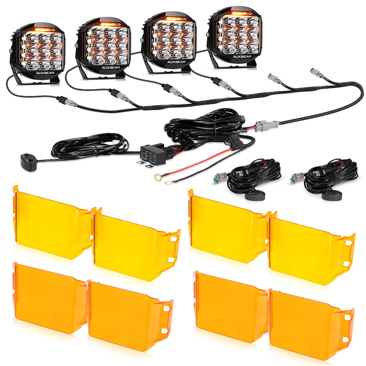 Auxbeam V-MAX Series 7" LED Driving Lights – 228W, 26,100LM, Spot Beam Side Shooter, Amber DRL & Backlight
