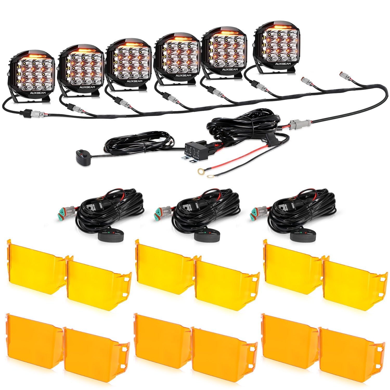Auxbeam V-MAX Series 7" LED Driving Lights – 228W, 26,100LM, Spot Beam Side Shooter, Amber DRL & Backlight