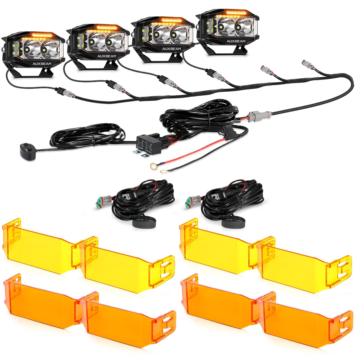 Auxbeam V-MAX Series 4" Rectangular LED Pod Lights – 72W, 6,960LM, Spot Beam Side Shooter, Amber DRL