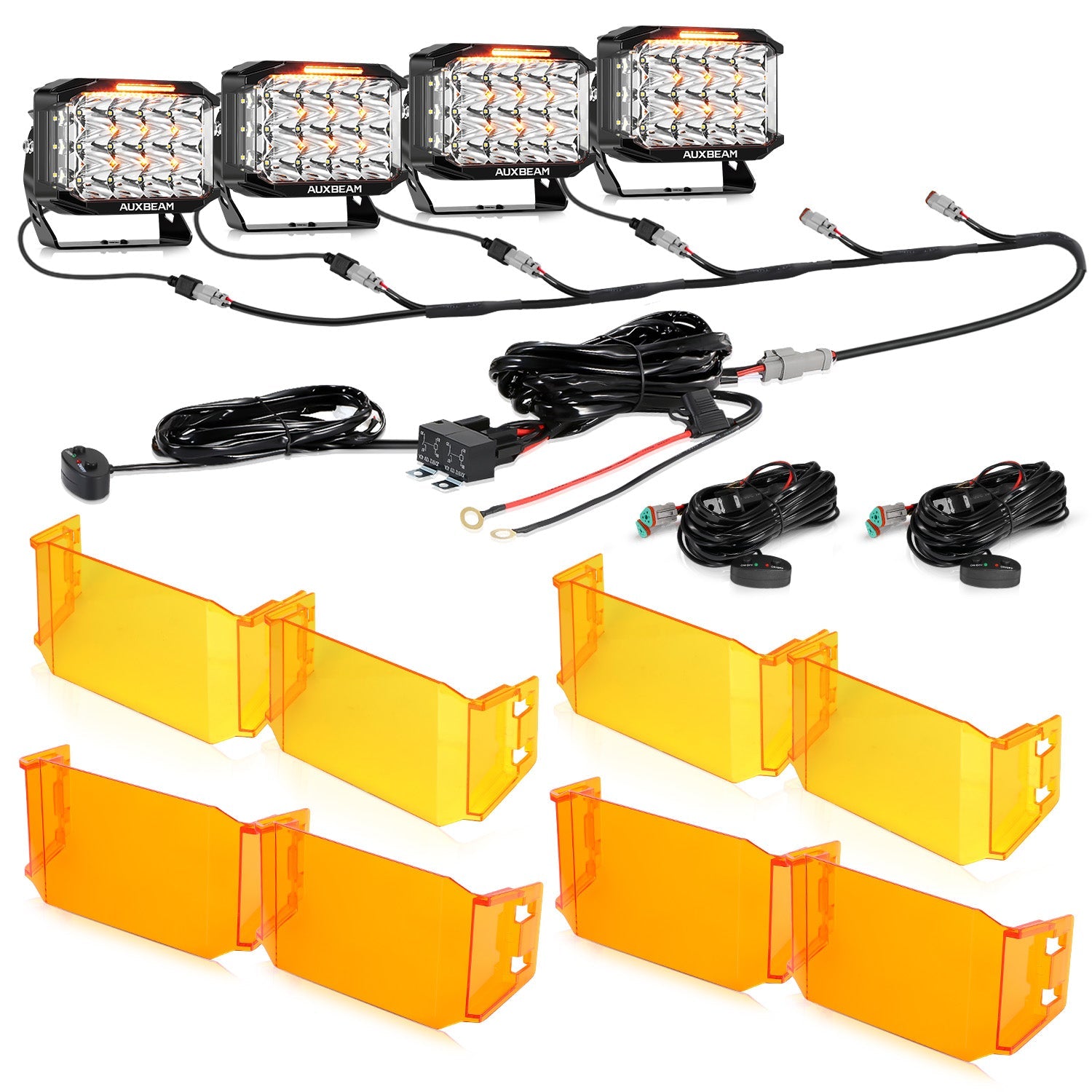 Auxbeam V-MAX Series 7x5" Rectangle LED Driving Lights – 228W, 26,100LM, Spot Beam Side Shooter, Amber DRL & Backlight