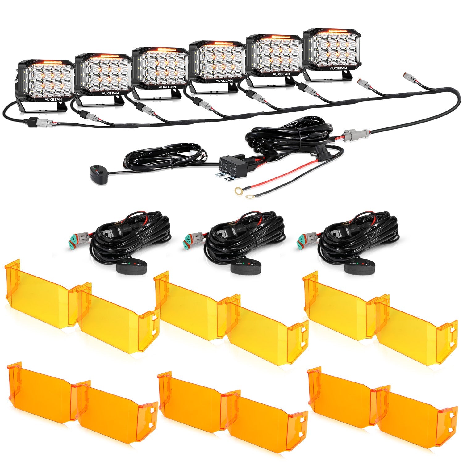 Auxbeam V-MAX Series 7x5" Rectangle LED Driving Lights – 228W, 26,100LM, Spot Beam Side Shooter, Amber DRL & Backlight