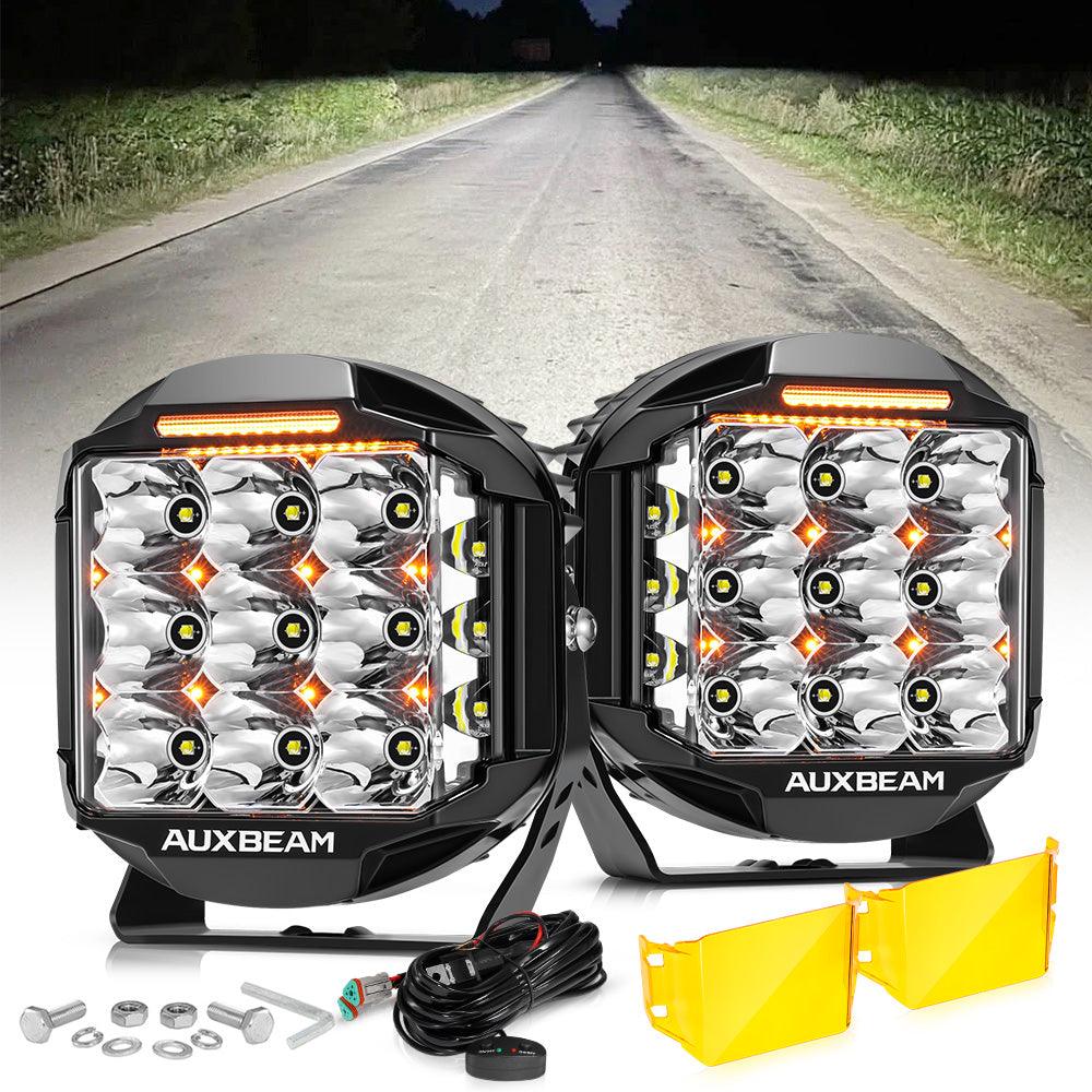 Auxbeam V-MAX Series 7" LED Driving Lights – 228W, 26,100LM, Spot Beam Side Shooter, Amber DRL & Backlight