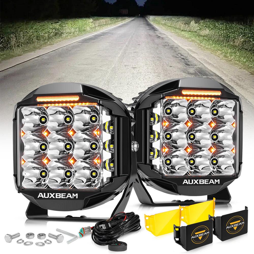 Auxbeam V-MAX Series 7" LED Driving Lights – 228W, 26,100LM, Spot Beam Side Shooter, Amber DRL & Backlight