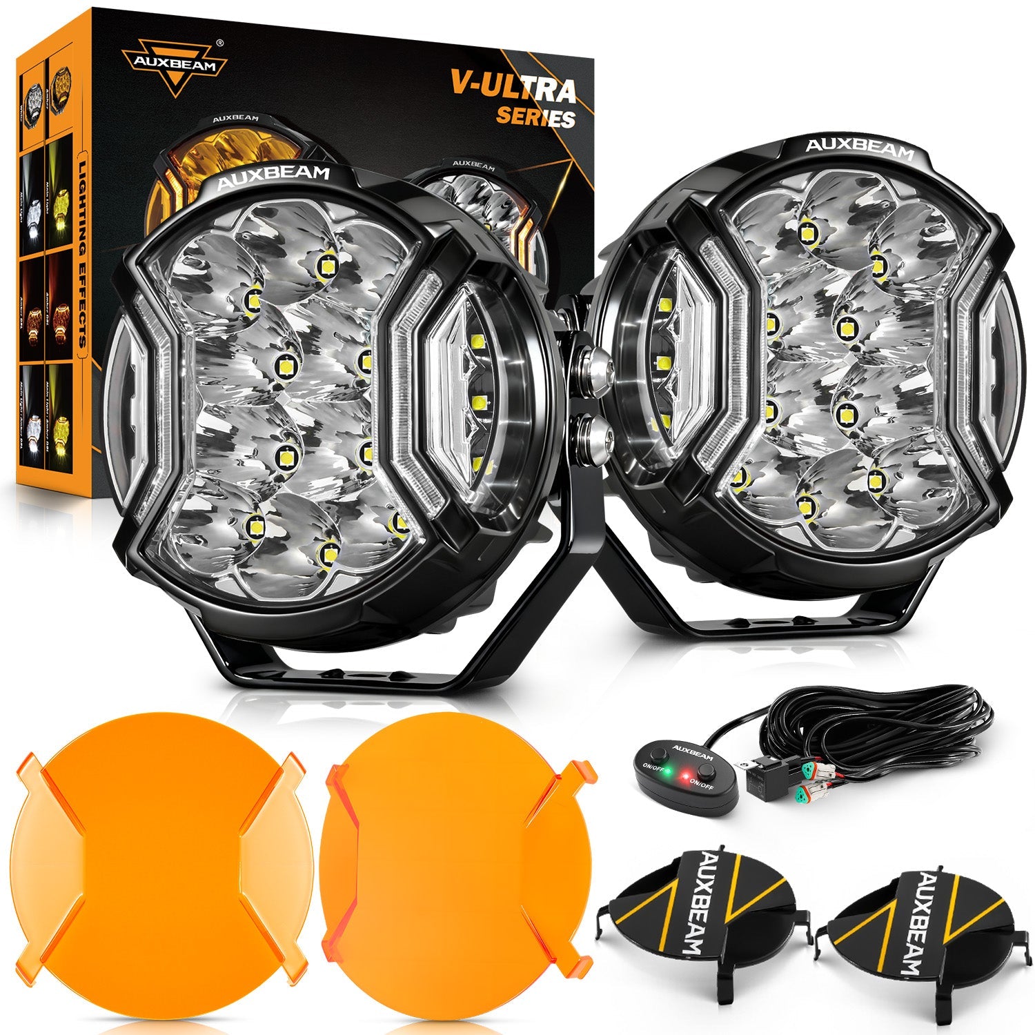 Auxbeam V-ULTRA Series 5" LED Side Shooter Pods – 172W, White, Amber DRL
