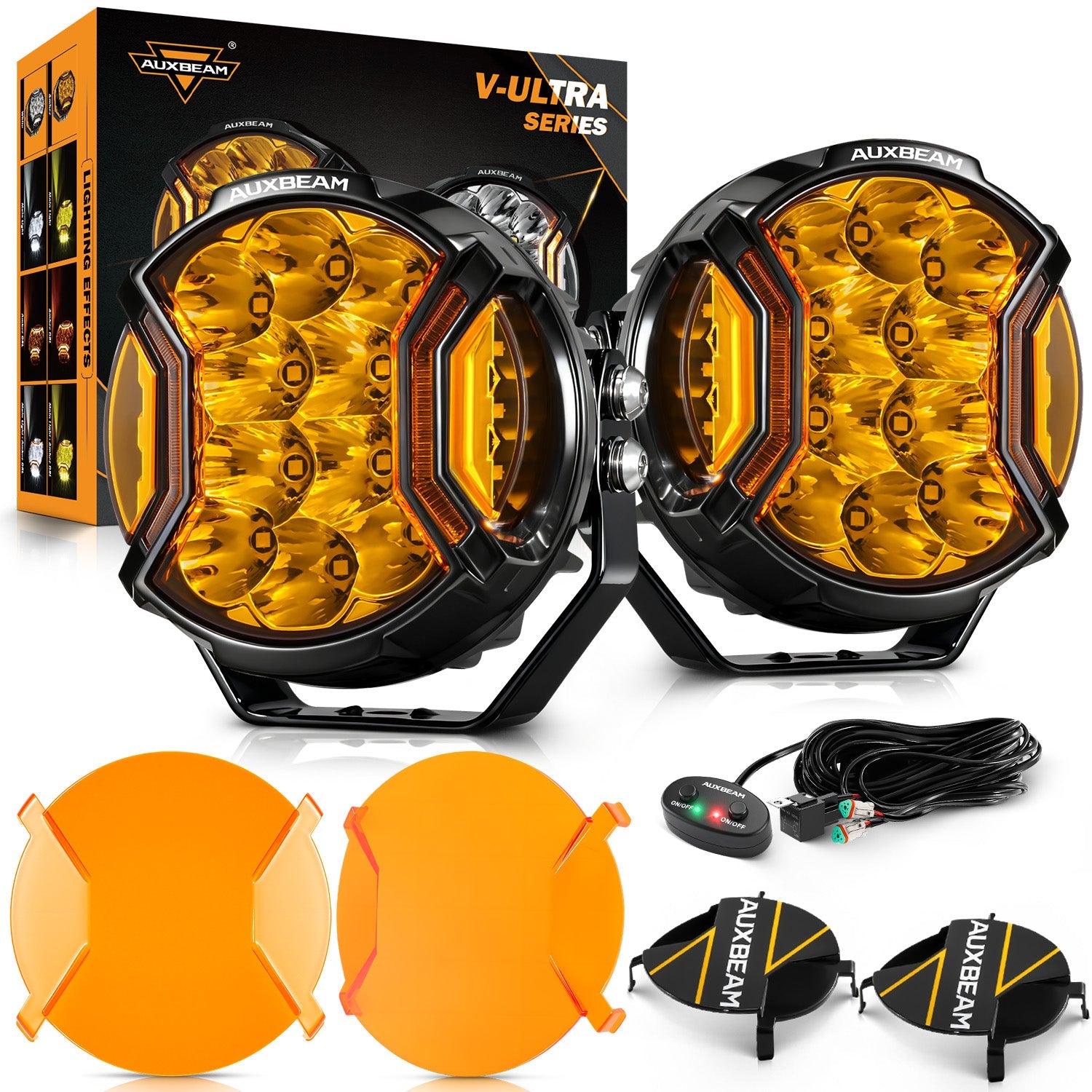 Auxbeam V-ULTRA Series 5" LED Side Shooter Pods – 172W, Amber, Amber DRL