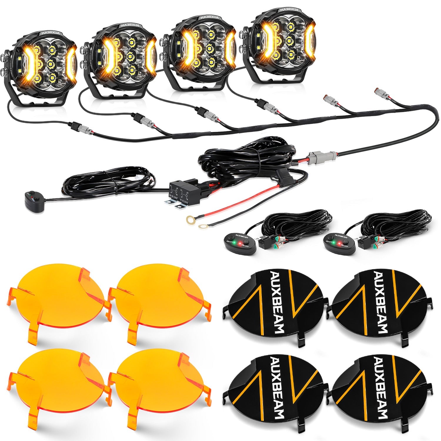Auxbeam V-ULTRA Series 3" LED Side Shooter Pods – 108W, White, Amber DRL