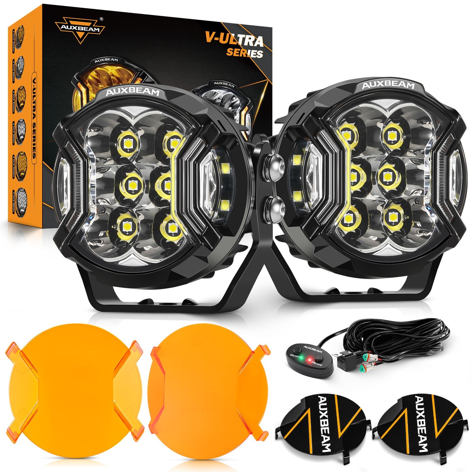 Auxbeam V-ULTRA Series 3" LED Side Shooter Pods – 108W, White, Amber DRL