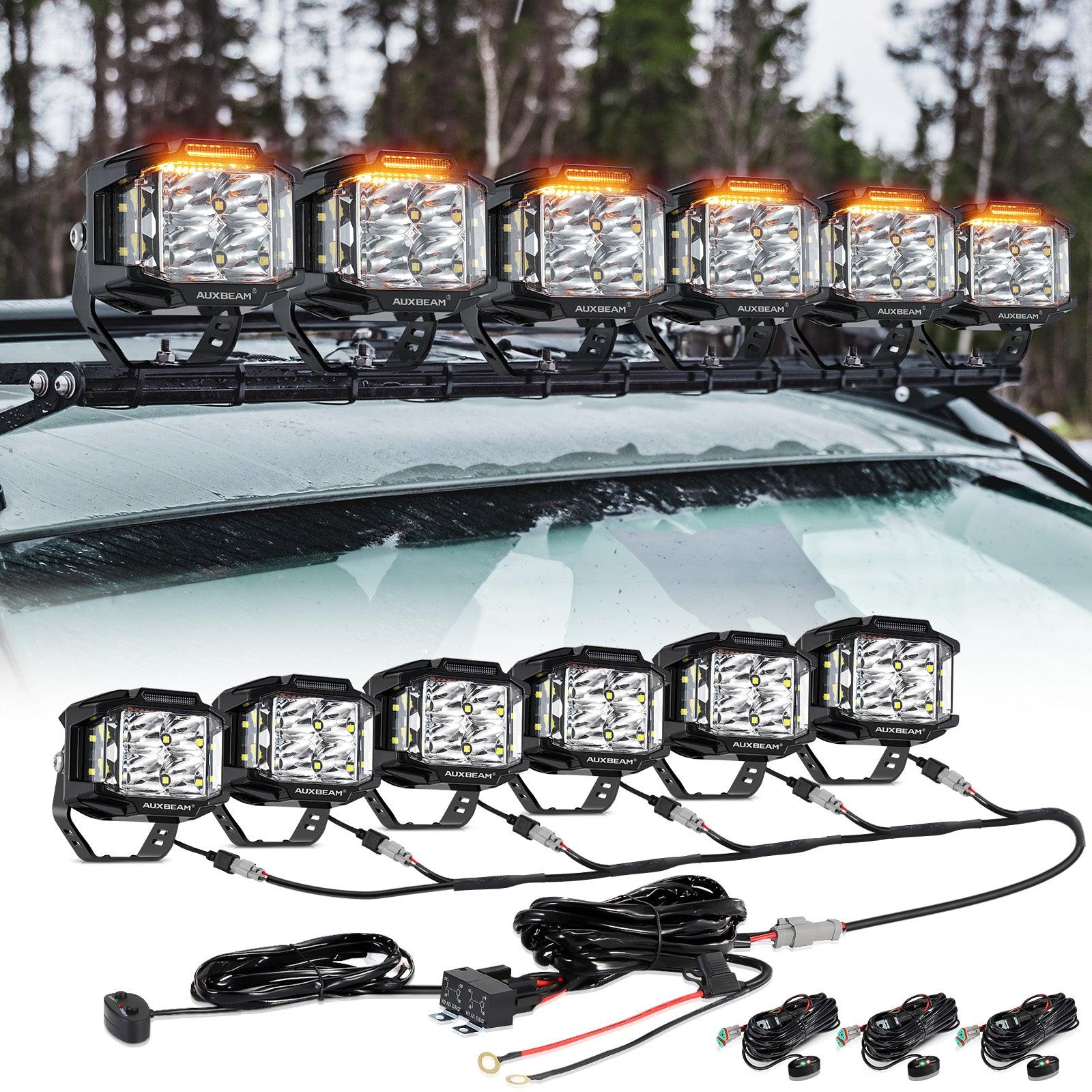 Auxbeam V-MAX Series 4" Square LED Pod Lights – 92W, 8,960LM, Spot Beam, Amber DRL