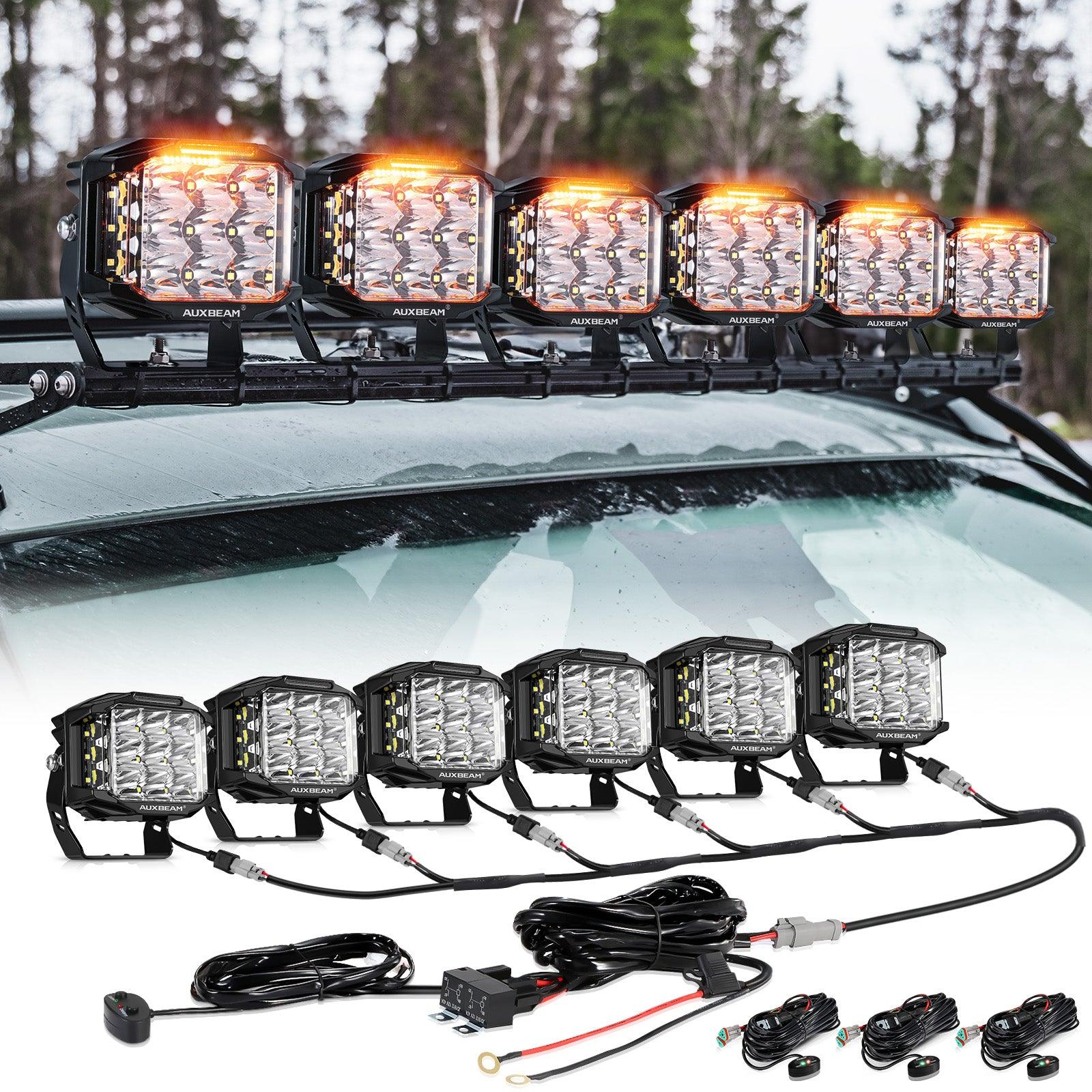 Auxbeam V-MAX Series 5" Square LED Pod Lights – 168W, 16,440LM, Spot Beam, Amber DRL