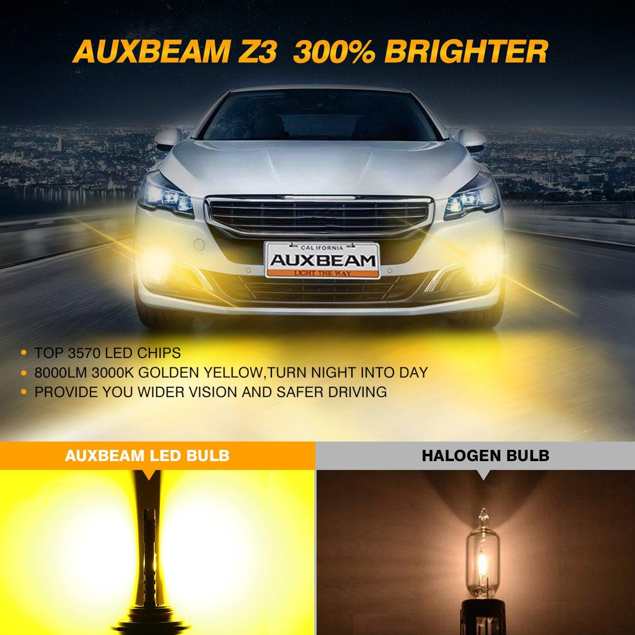 Auxbeam H10 / 9145 / 9140 / HB3 LED Fog Light & DRL Bulbs – Z3 Series, 44W, 8000LM, 3000K Golden Yellow (2 Pack)