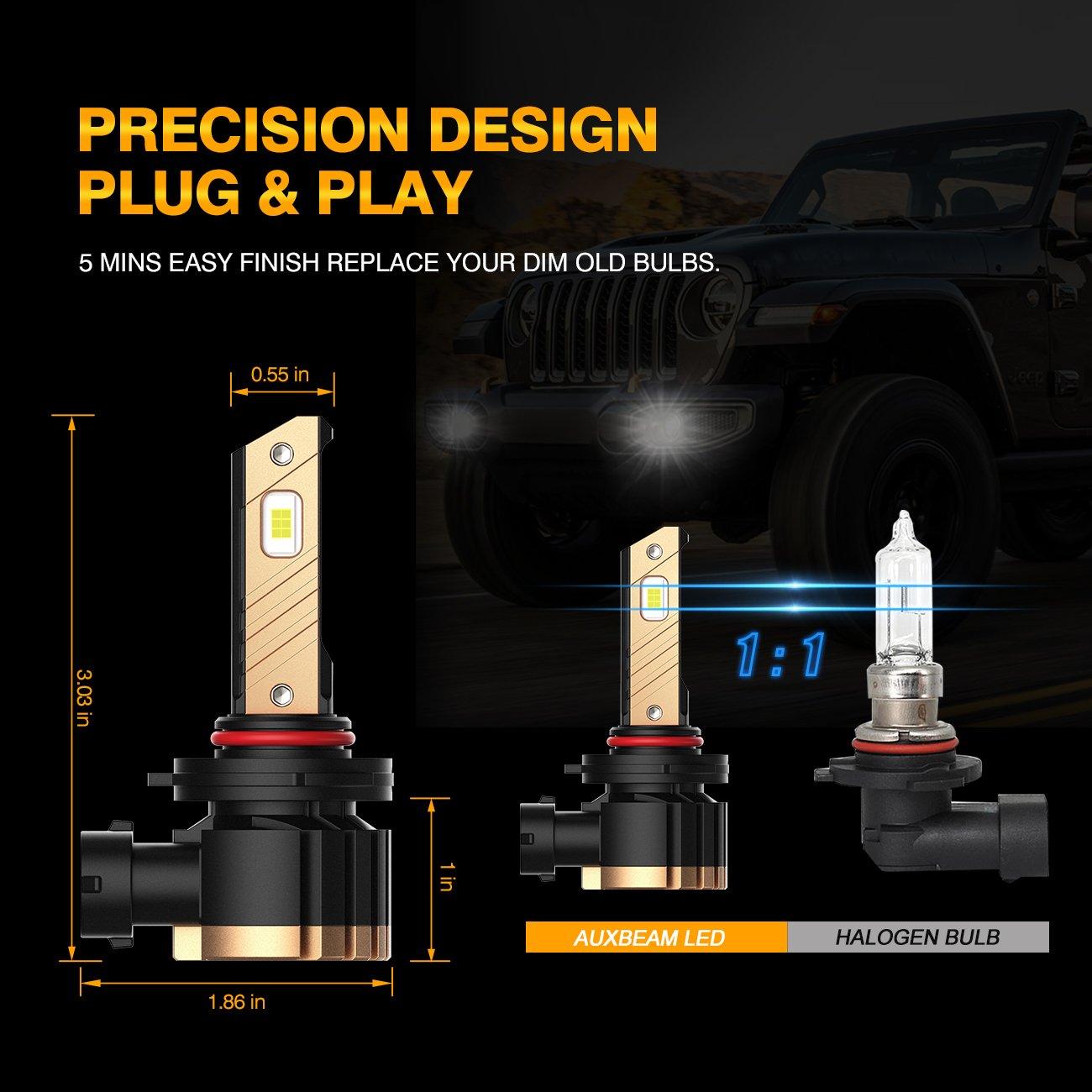 Auxbeam H10 / 9145 / 9140 / HB3 LED Fog Light & DRL Bulbs – Z3 Series, 44W, 8000LM, 3000K Golden Yellow (2 Pack)