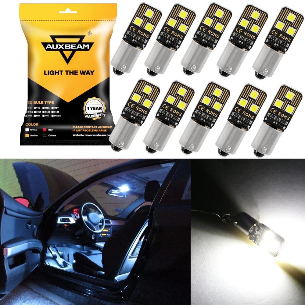 Auxbeam BA9S / BA9 / 1895 / 1891 / 53 / 57 White LED Bulbs – Interior Dome, Map, License Plate, Glove Box Lights (10 Pack)
