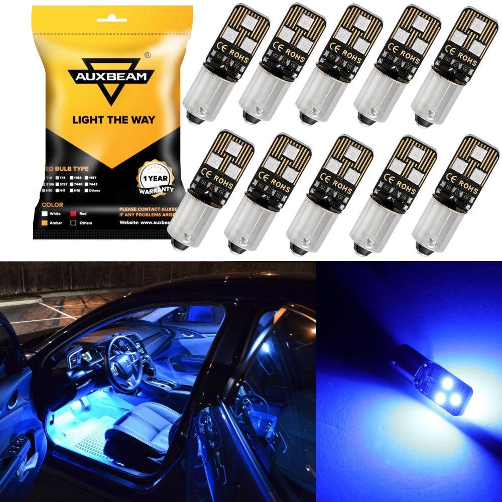 Auxbeam BA9S / BA9 / 1895 / 1891 / 53 / 57 Blue LED Bulbs – Interior Dome, Map, License Plate, Glove Box Lights (10 Pack)