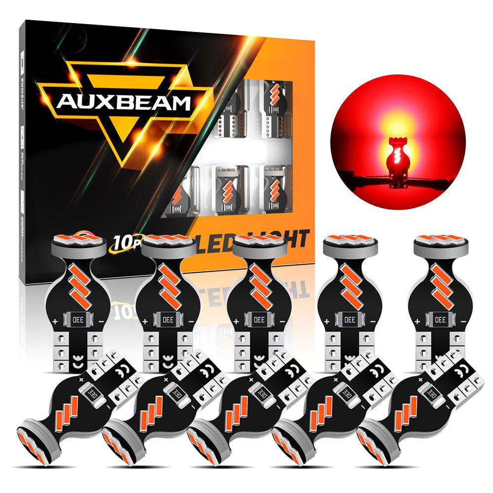 Auxbeam 168 / 2825 W5W T10 LED Interior Light Bulbs – 1.5W, Red, 300% Brighter (10 Pack)