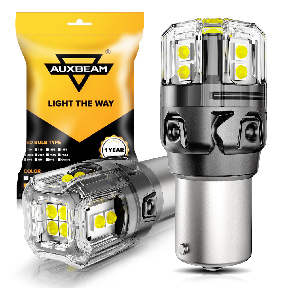 Auxbeam 1156 P21W BA15S LED Bulbs – B52 Series, Backup/Reverse/Turn Signal/Brake/Tail Lights, 500% Brighter, 6500K White, CAN-Bus Error-Free (2 Pack)