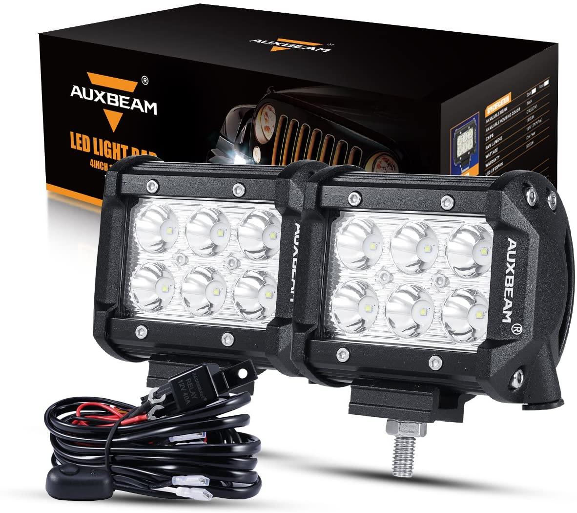 Auxbeam Classic-SM Series 4" LED Pods – Dual Row, White Flood Beam, with Wiring Harness