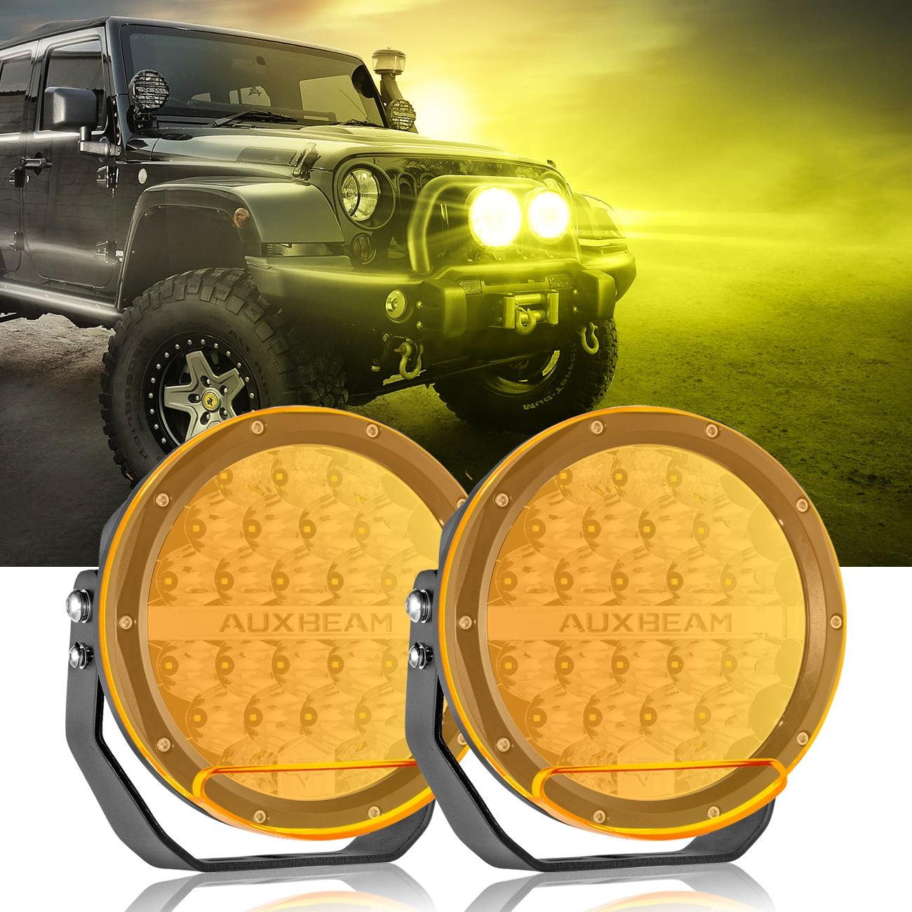 Auxbeam 7" 240W Round LED Driving Lights – Off-Road Spot Beam with DRL, Amber/Black Covers Optional for SUV, ATV, UTV, Truck & Boat (2 Pack)