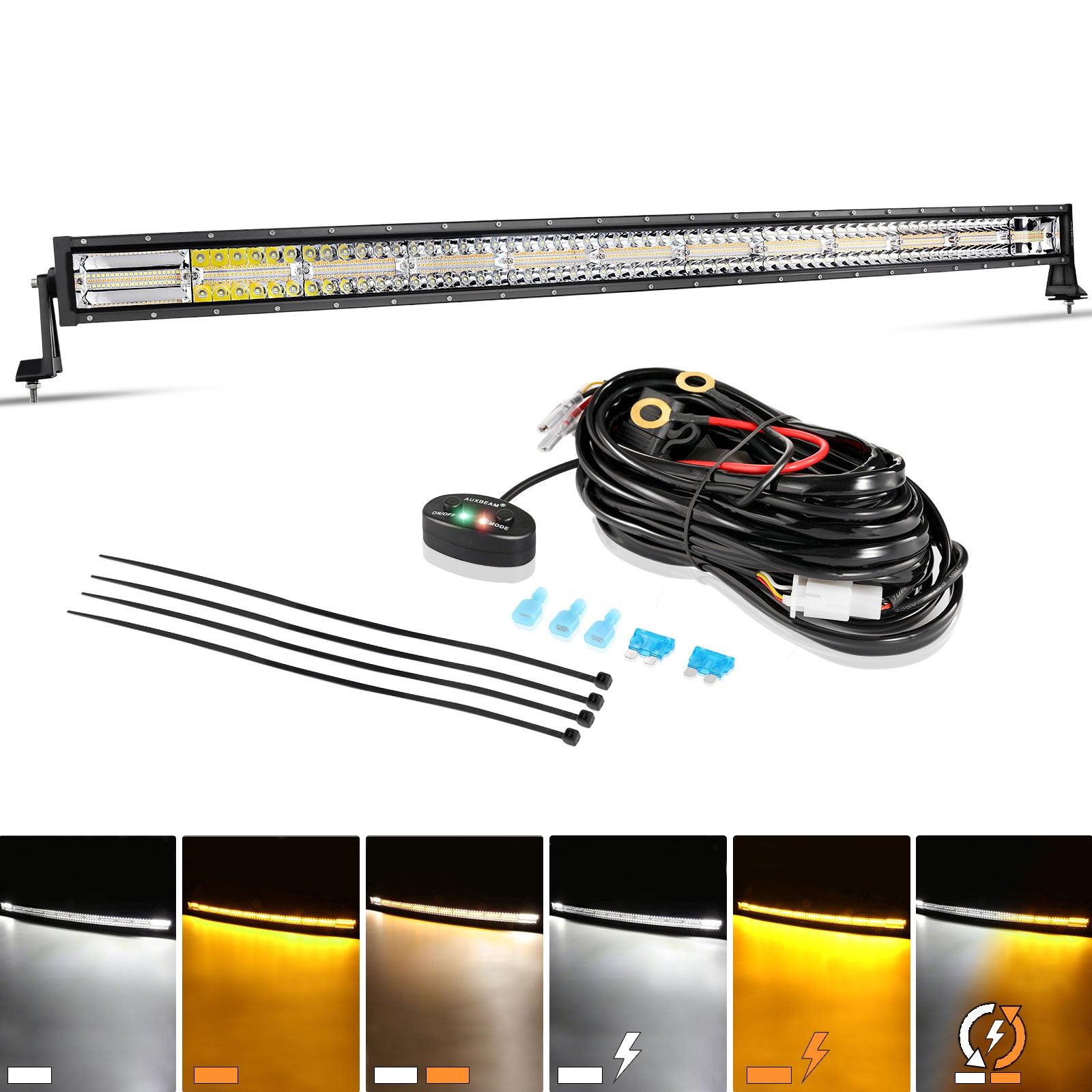 Auxbeam 6 Modes Series 50" LED Light Bar – Curved, White & Amber, Off-Road