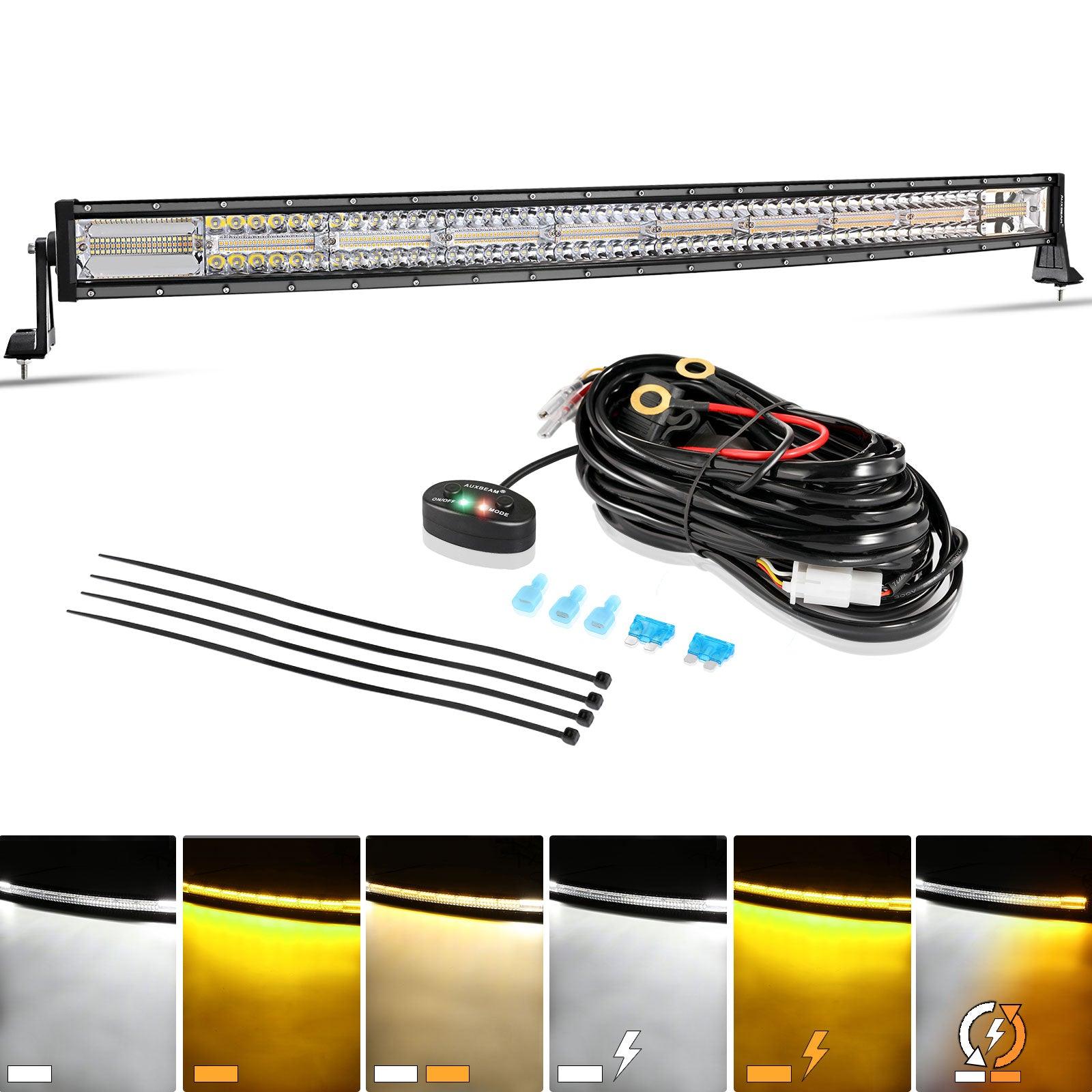Auxbeam 6 Modes Series 42" LED Light Bar – Curved, White & Amber, Off-Road
