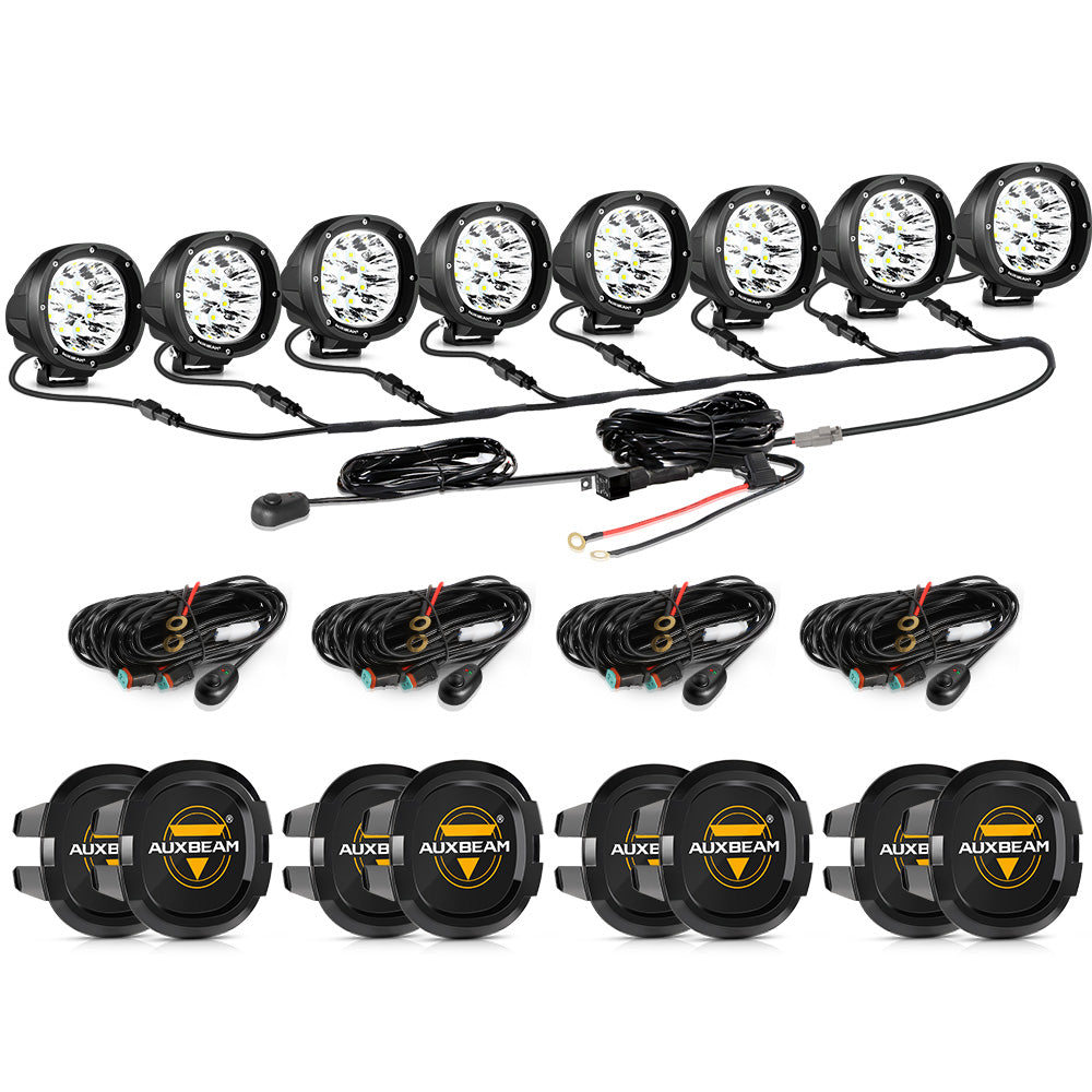 Auxbeam P4 Series 4" 90W Round LED Driving Lights – Spot Beam, White Pod Lights