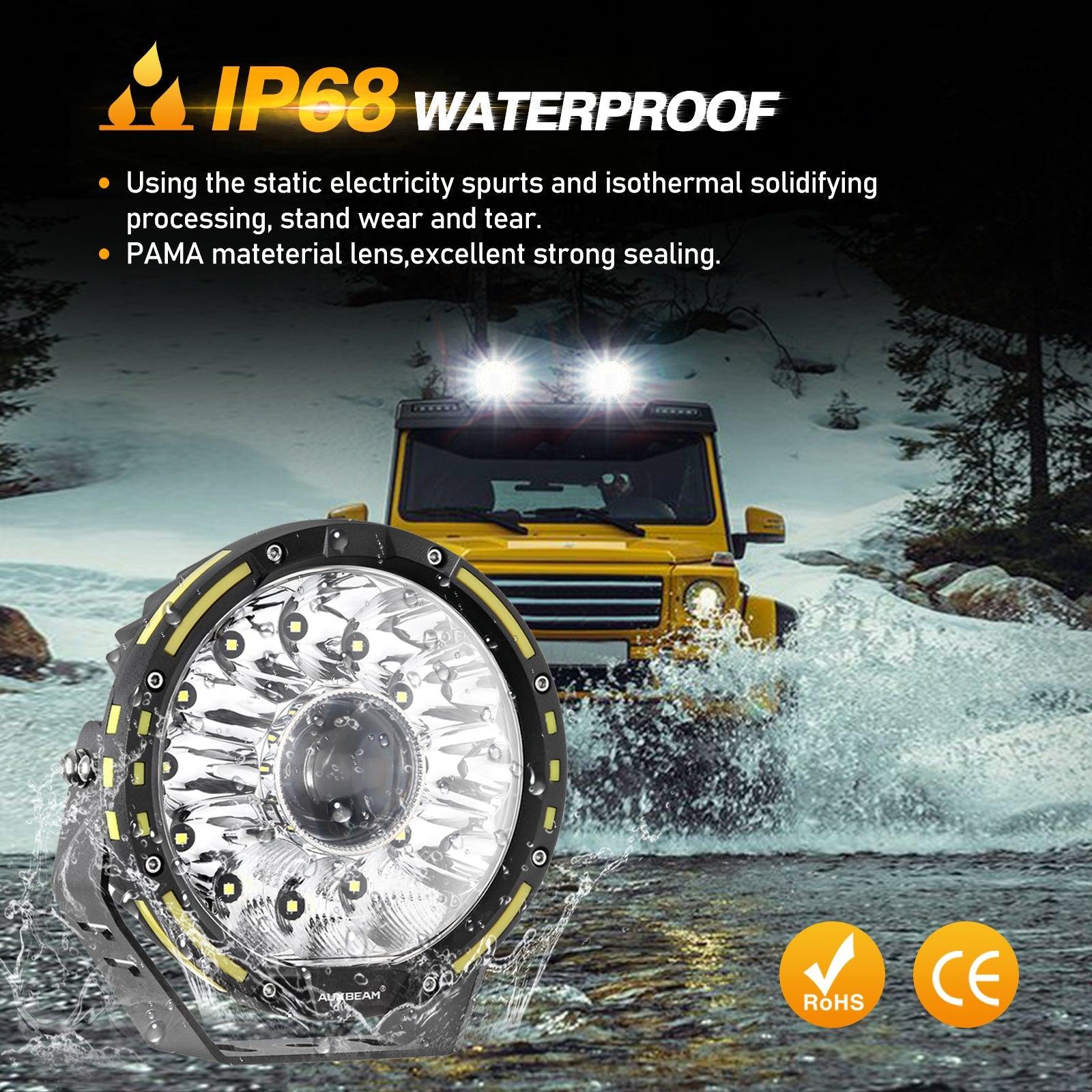 Auxbeam 360-PRO Series 7" LED Driving Lights – 230W, 33,332LM, Amber/Black Covers (Optional) (2-Pack)