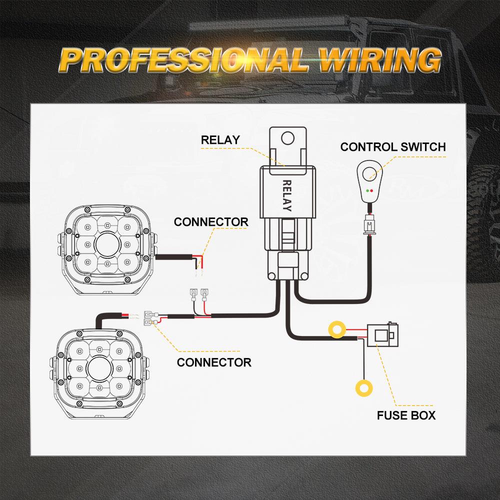 Auxbeam 2-Lead Wiring Harness – 12V 40A Relay, Fuse, On/Off Switch (16AWG)