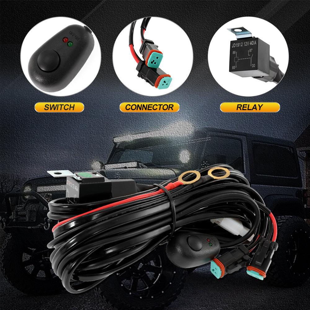 Auxbeam DT Connector 2-Lead Wiring Harness – 12V 40A Relay, Fuse, On/Off Switch (16AWG)