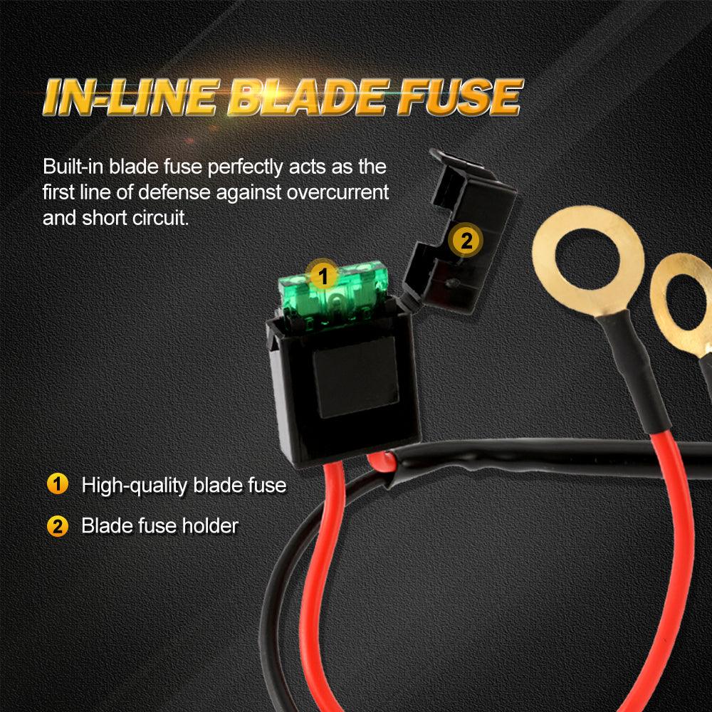 Auxbeam DT Connector 2-Lead Wiring Harness – 12V 40A Relay, Fuse, On/Off Switch (16AWG)