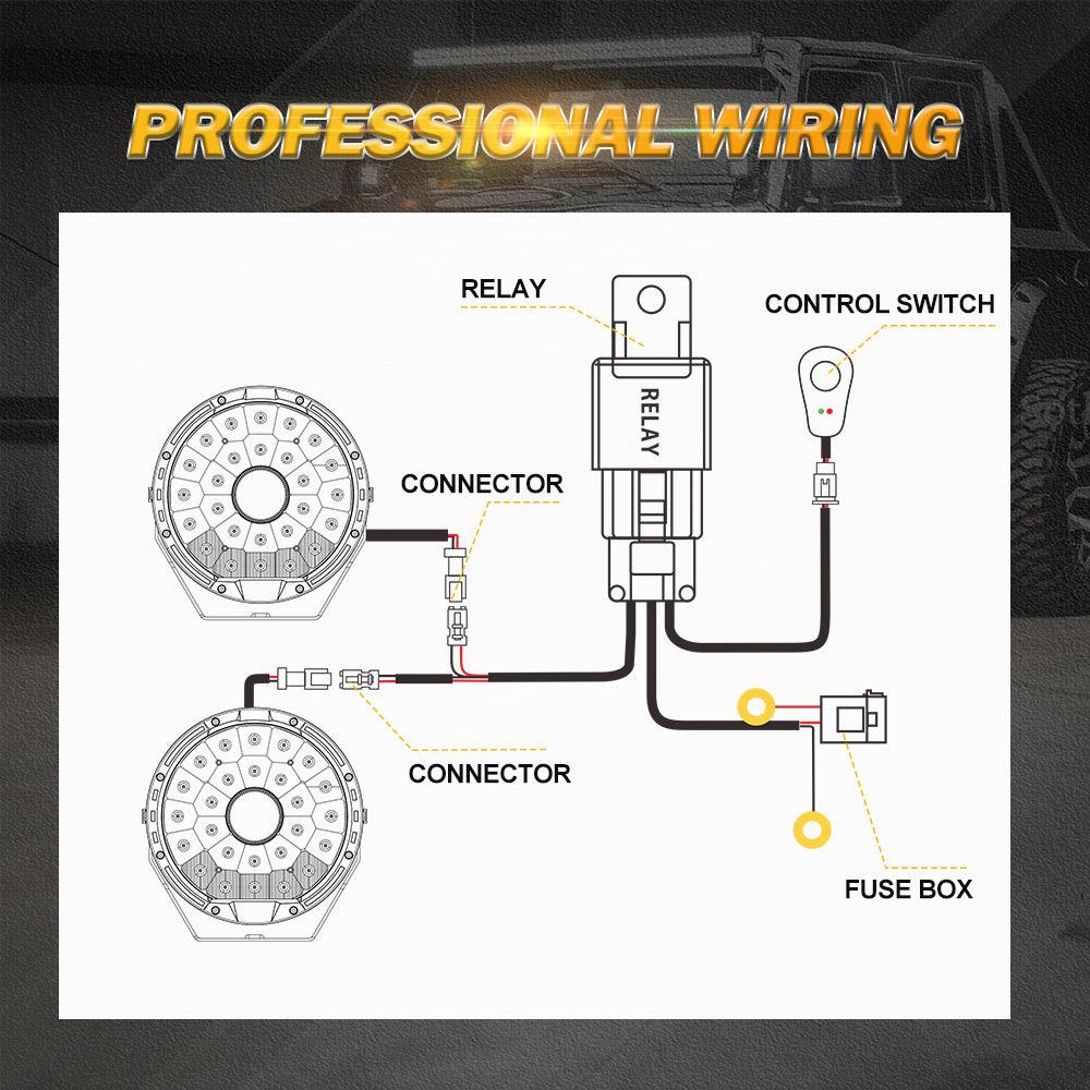 Auxbeam DT Connector 2-Lead Wiring Harness – 12V 40A Relay, Fuse, On/Off Switch (16AWG)
