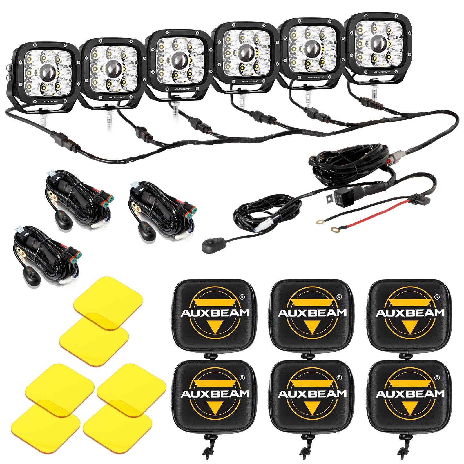 Auxbeam 5" LED Pod Lights – 132W, Amber DRL, with Power Harness (8PCS)