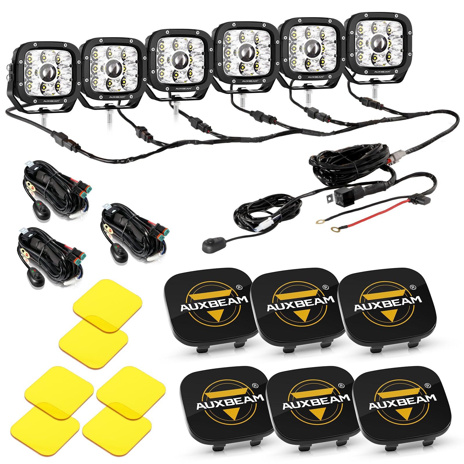 Auxbeam 5" LED Pod Lights – 132W, Amber DRL, with Power Harness (8PCS)