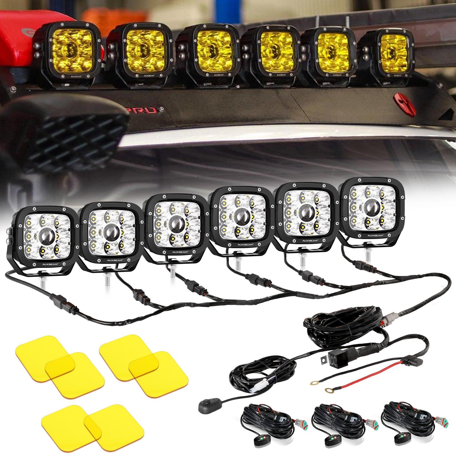 Auxbeam 5" LED Pod Lights – 132W, Amber DRL, with Power Harness (8PCS)