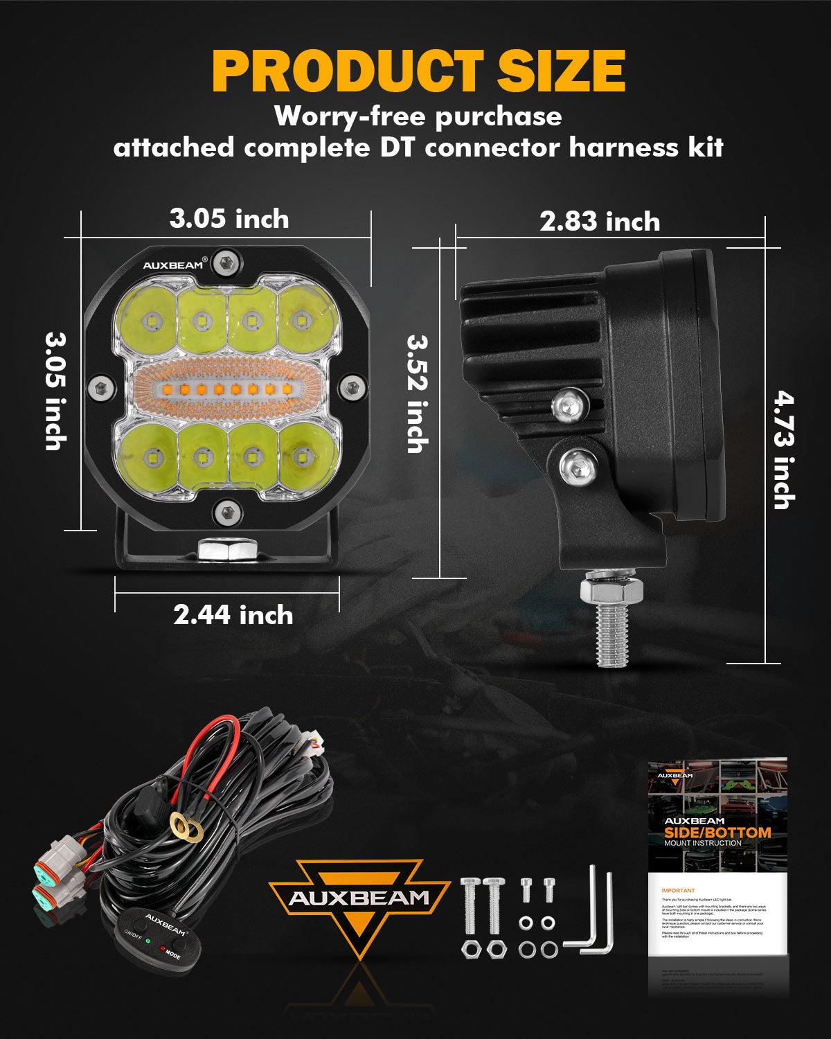 Auxbeam XP-ULTRA Series 3" LED Pods – 96W, 9,600LM, White/Amber, 6 Modes