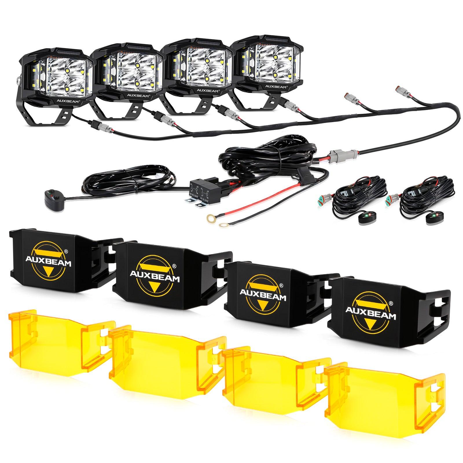 Auxbeam V-MAX Series 4" Square LED Pod Lights – 92W, 8,960LM, Spot Beam, Amber DRL