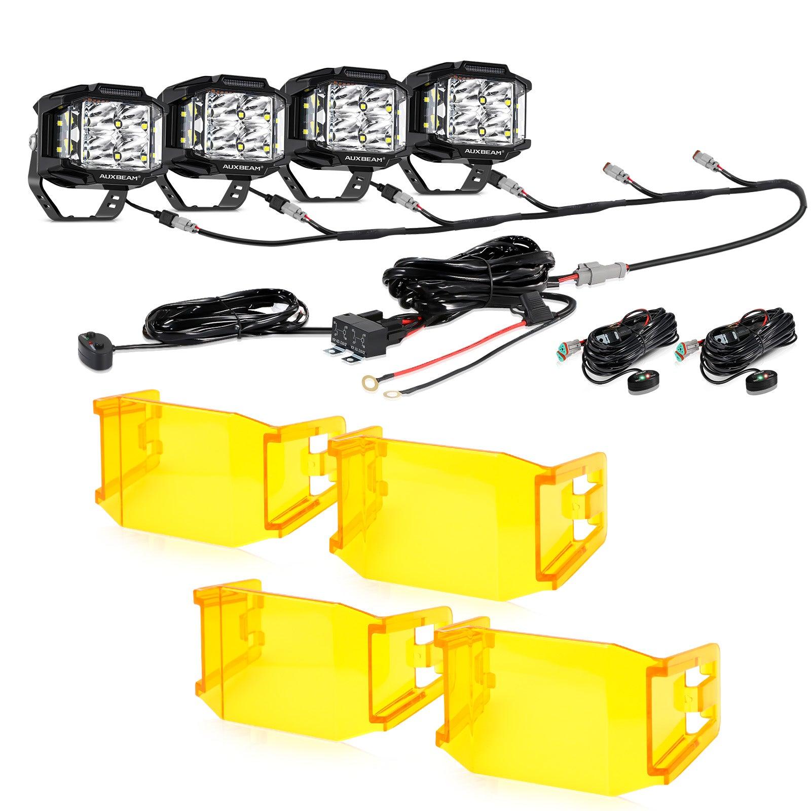 Auxbeam V-MAX Series 4" Square LED Pod Lights – 92W, 8,960LM, Spot Beam, Amber DRL