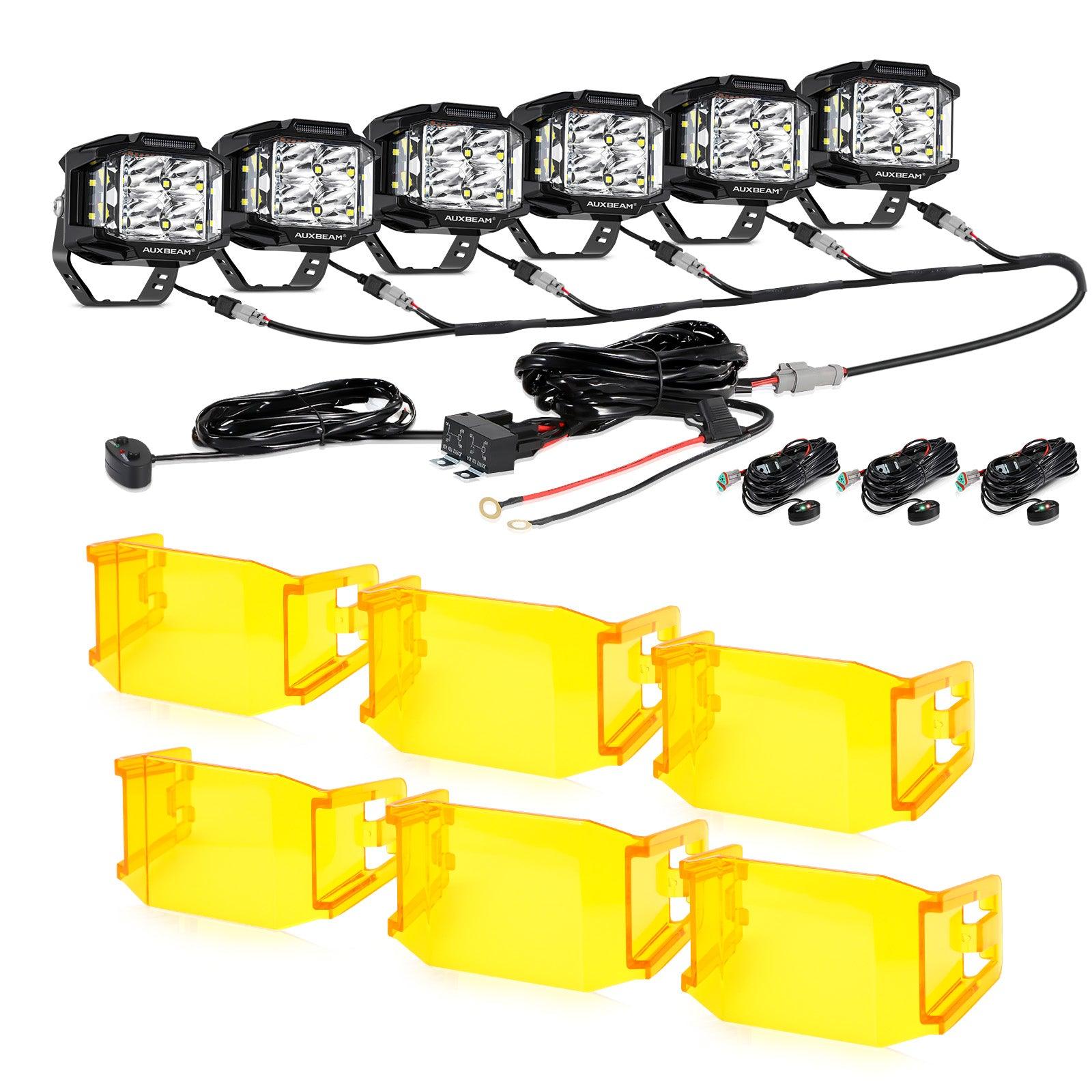 Auxbeam V-MAX Series 4" Square LED Pod Lights – 92W, 8,960LM, Spot Beam, Amber DRL