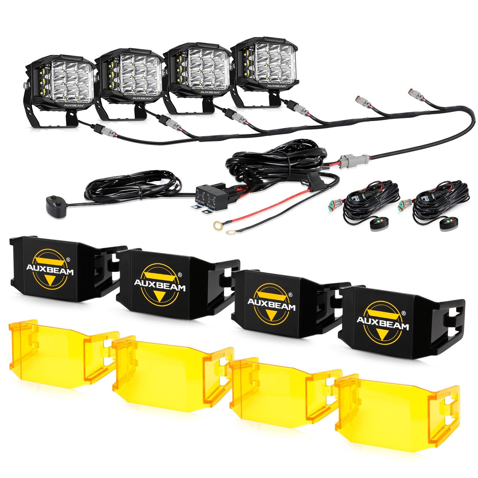 Auxbeam V-MAX Series 5" Square LED Pod Lights – 168W, 16,440LM, Spot Beam, Amber DRL
