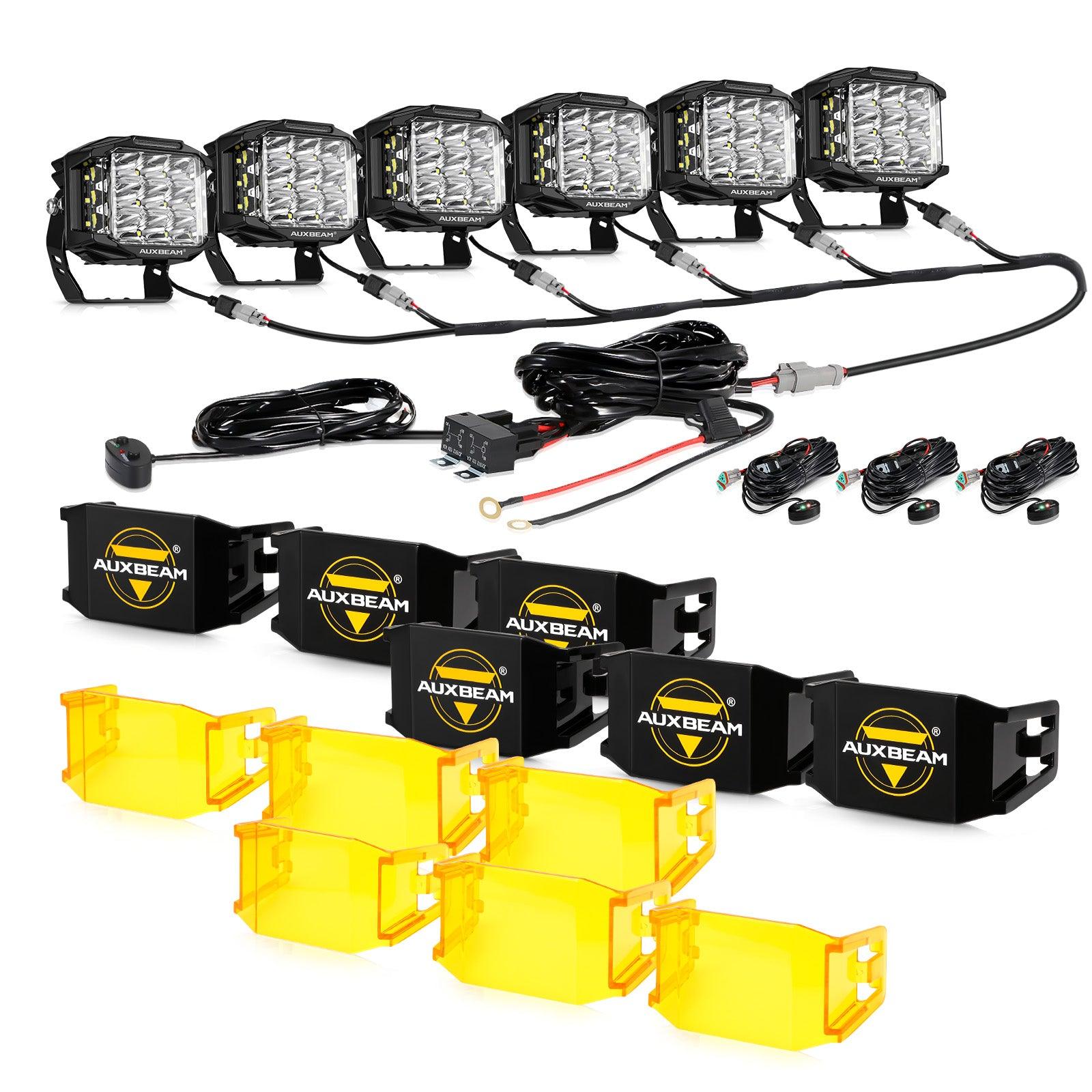 Auxbeam V-MAX Series 5" Square LED Pod Lights – 168W, 16,440LM, Spot Beam, Amber DRL