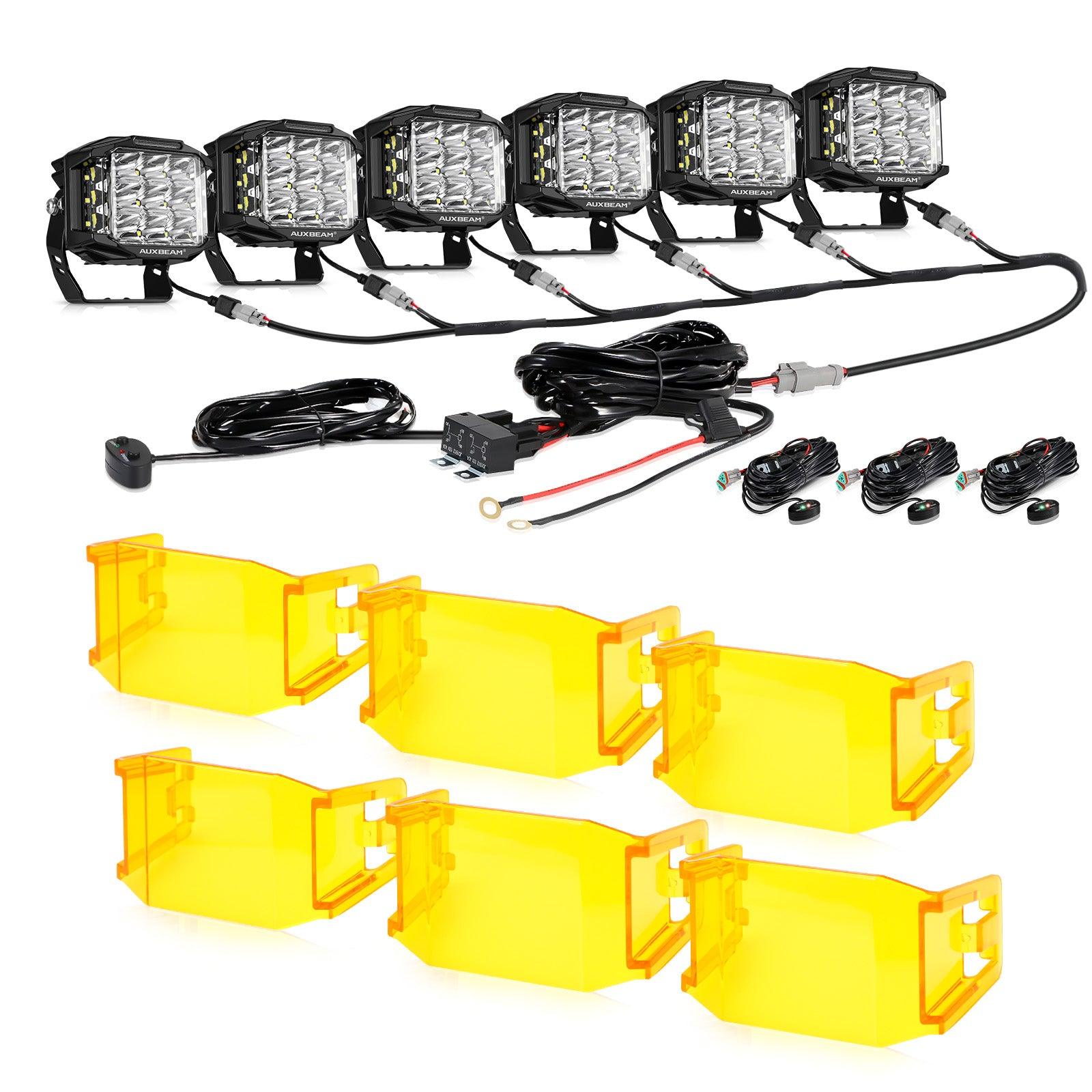Auxbeam V-MAX Series 5" Square LED Pod Lights – 168W, 16,440LM, Spot Beam, Amber DRL