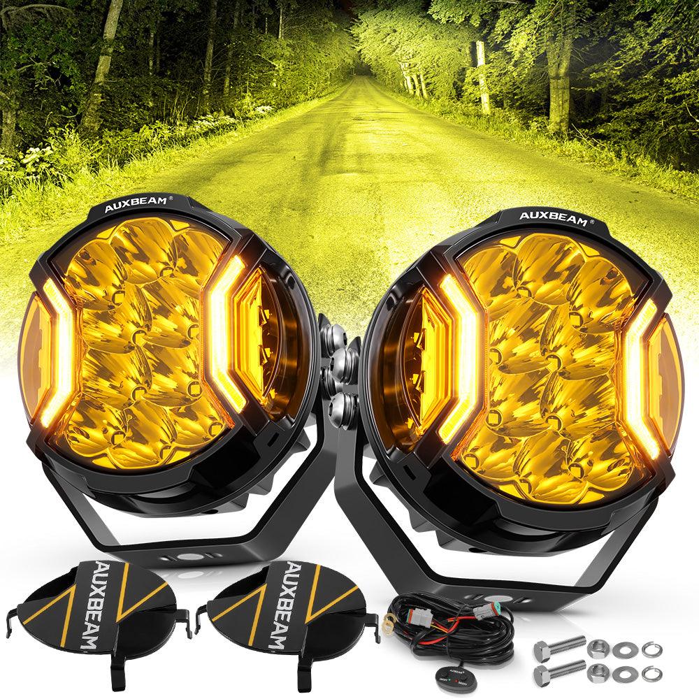 Auxbeam V-ULTRA Series LED Side Shooter Pods – 7", Amber/White, Amber DRL