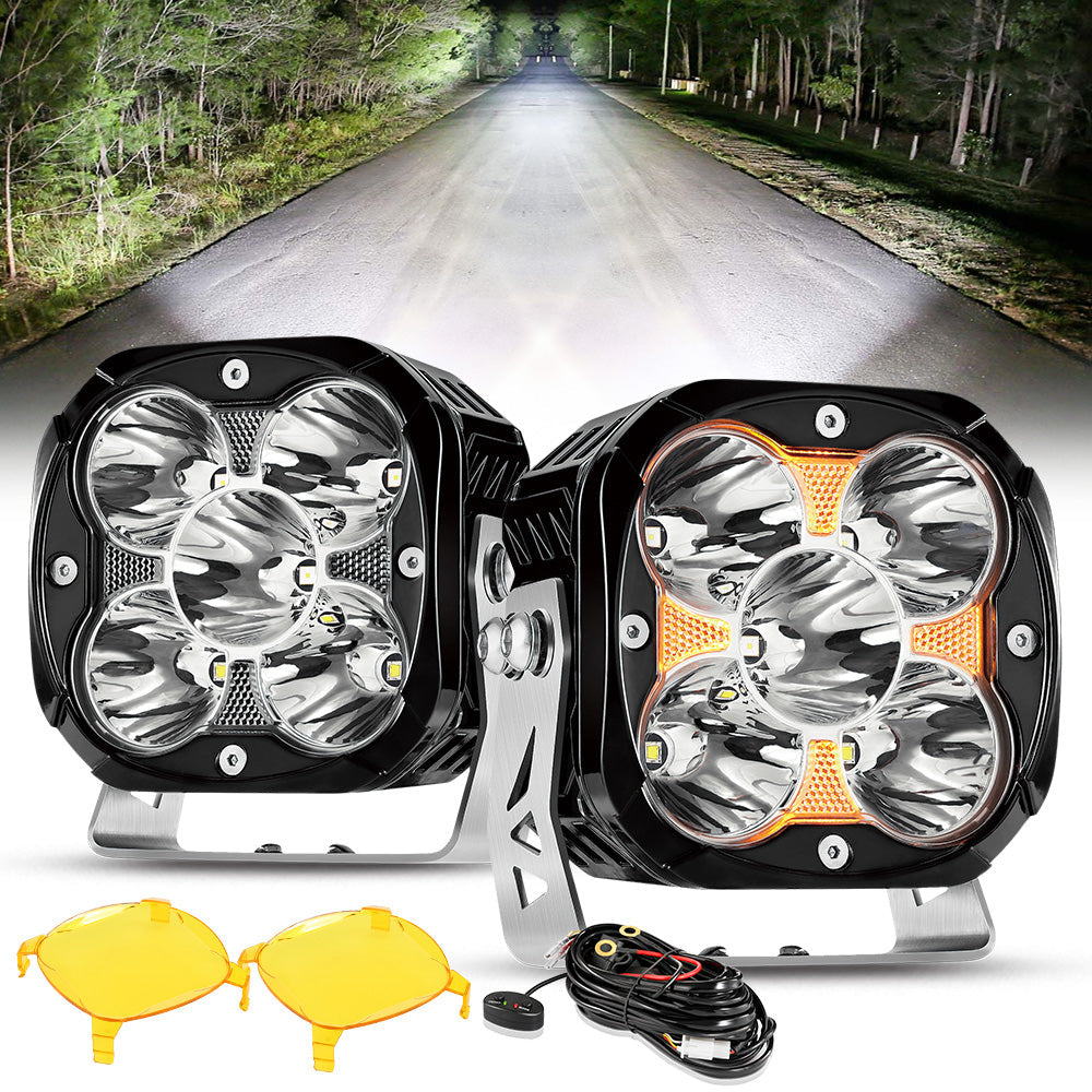 Auxbeam XP-ULTRA Series 4.5" LED Pod Lights – 128W, 15,200LM, Spot Beam, Amber DRL