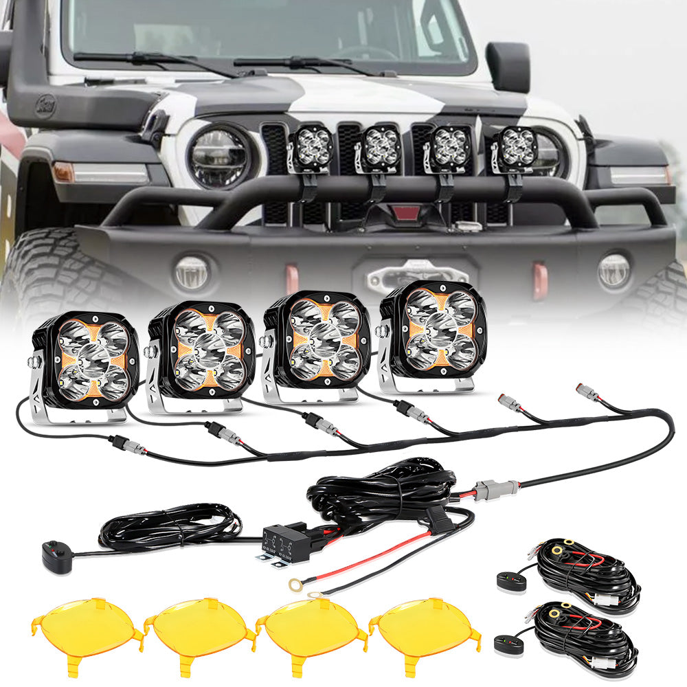 Auxbeam XP-ULTRA Series 4.5" LED Pod Lights – 128W, 15,200LM, Spot Beam, Amber DRL