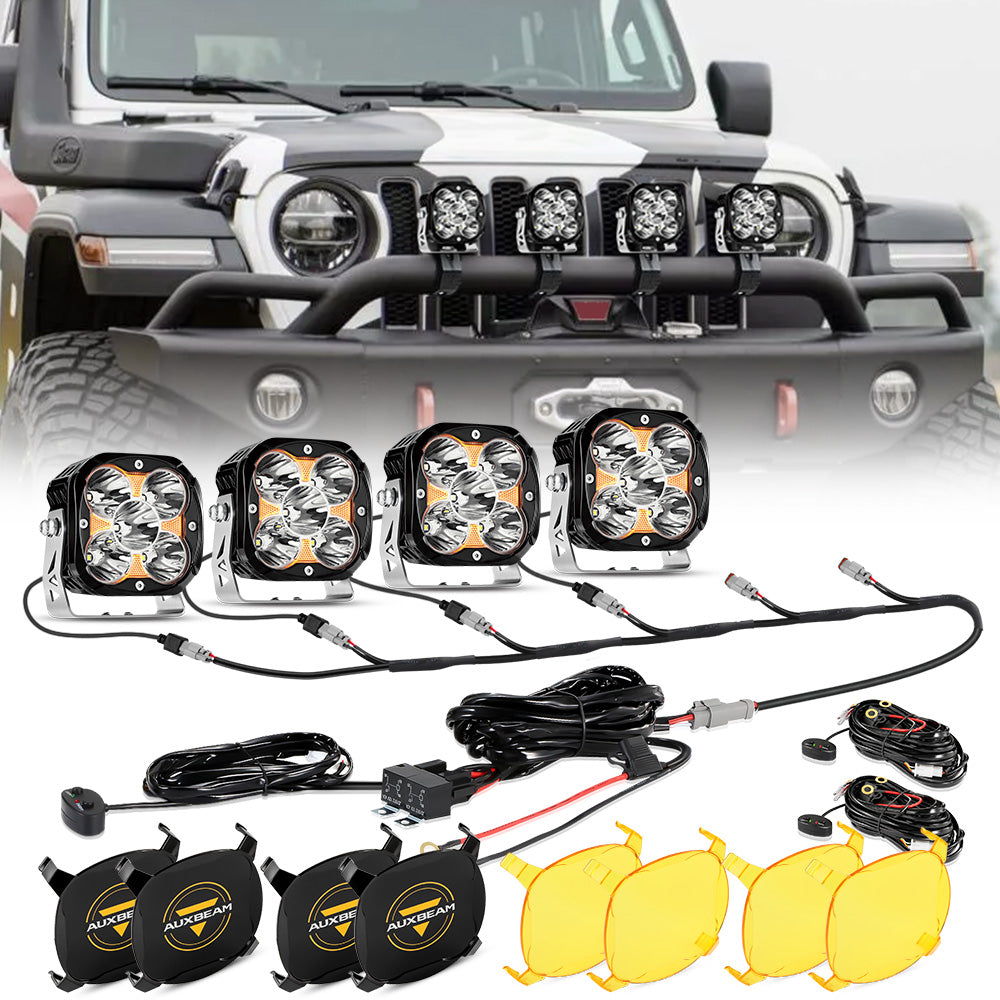 Auxbeam XP-ULTRA Series 4.5" LED Pod Lights – 128W, 15,200LM, Spot Beam, Amber DRL