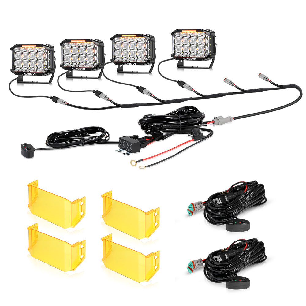 Auxbeam V-MAX Series 7x5" Rectangle LED Driving Lights – 228W, 26,100LM, Spot Beam Side Shooter, Amber DRL & Backlight