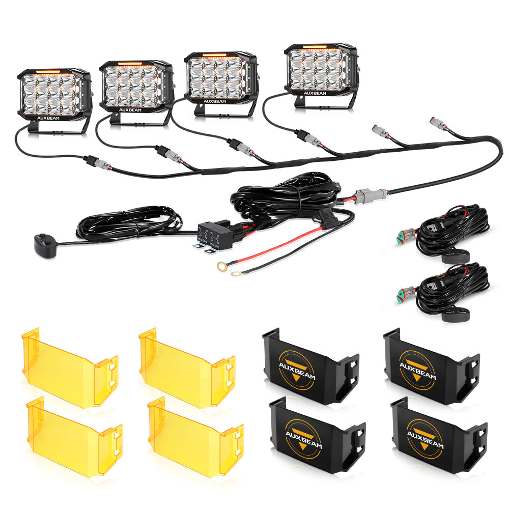Auxbeam V-MAX Series 7x5" Rectangle LED Driving Lights – 228W, 26,100LM, Spot Beam Side Shooter, Amber DRL & Backlight