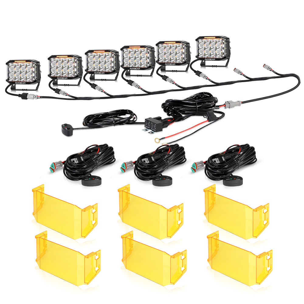 Auxbeam V-MAX Series 7x5" Rectangle LED Driving Lights – 228W, 26,100LM, Spot Beam Side Shooter, Amber DRL & Backlight