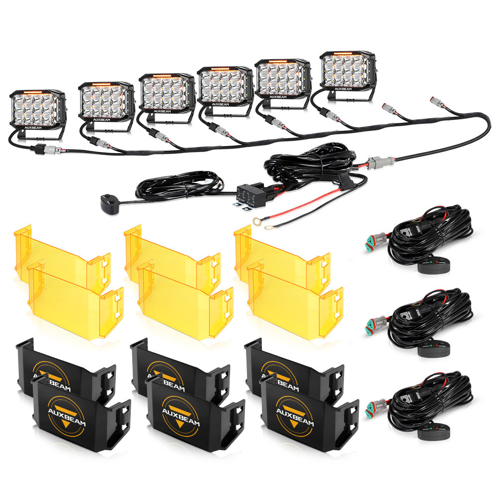 Auxbeam V-MAX Series 7x5" Rectangle LED Driving Lights – 228W, 26,100LM, Spot Beam Side Shooter, Amber DRL & Backlight